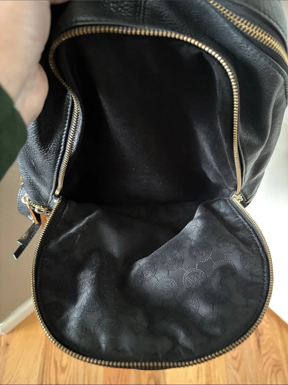 Michael Kors Black Pebbled Leather Backpack with Gold Accents